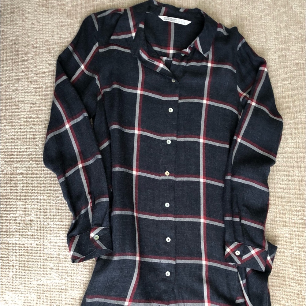 Plaid shirt dress with front pockets